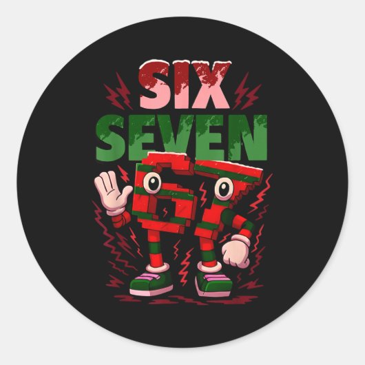 Meme 6 7 Six Seven Italian Brainrot Christmas Red  Ronde Sticker (Voorkant)