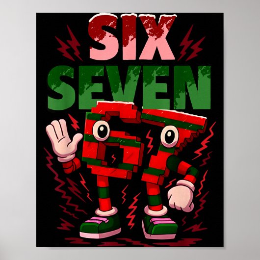 Meme 6 7 Zes Zeven Italiaanse Brainrot Kerst Rood Poster (Voorkant)