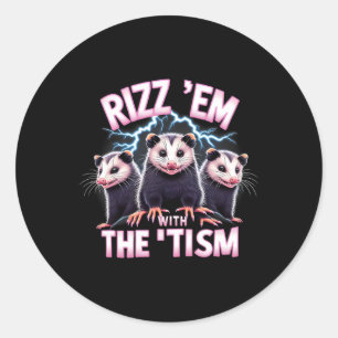 Meme Autistic Opossum Rizz EM met het TISM Autisme Ronde Sticker