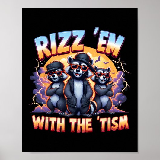 Meme Autistic Racoon Rizz Em met het TISM Autisme Poster (Voorkant)