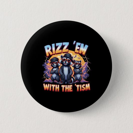 Meme Autistic Racoon Rizz Em met het TISM Autisme Ronde Button 5,7 Cm (Voorkant)