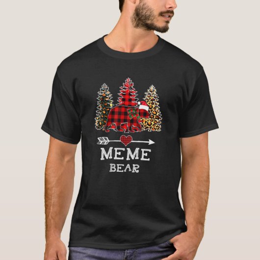 Meme Bear Christmas Tree Leopard Red Buffalo Famil T-shirt (Voorkant)