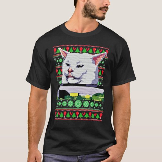 Meme Dress Woman Yelling At A Cat Ugly X mas Sweat T-shirt (Voorkant)