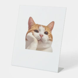 Meme met cute kat & roze koffie aesthetic sticker  reclamebord met voetstuk