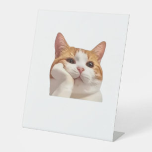 Meme met cute kat & roze koffie aesthetic sticker  reclamebord met voetstuk