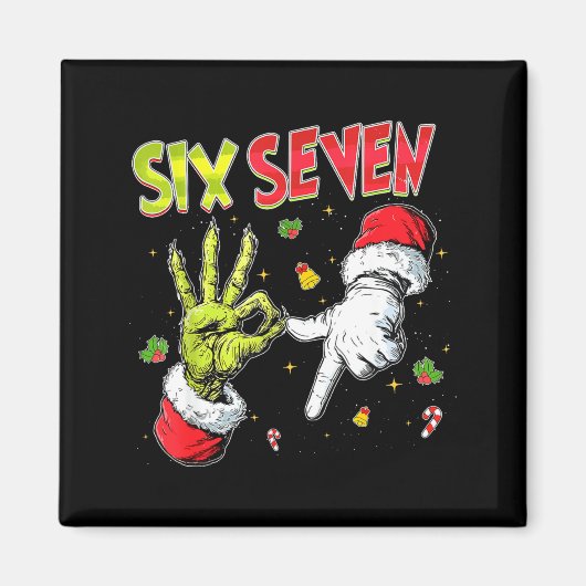 Meme Nummer 67 Bro Slang Zes Zeven Kerst Hand Magneet (Voorkant)