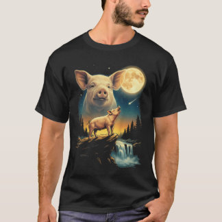 Meme van een varken dat naar de maan huilt, grappi t-shirt