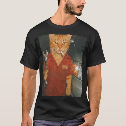 Meme van Mechanic Smoking Cat T-shirt (Voorkant)