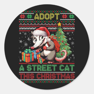 Meme Xmas Adopteer een straat kat Santa Opossum Me Ronde Sticker