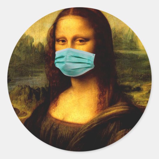 Memen. Grappig. Mona Lisa in quarantaine. Ronde Sticker (Voorkant)