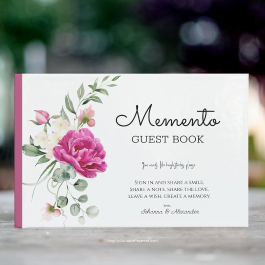 Memento Bruiloft Gastenboek Pink Rose Peony Blooms