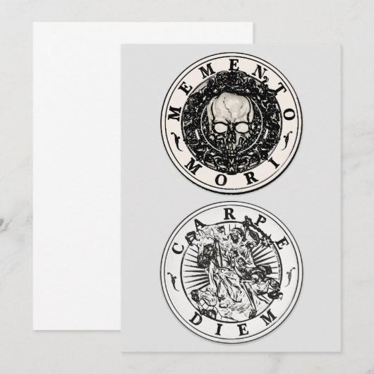 Memento Mori Carpe Diem Silver Round Invitation Kaart (Voorkant / Achterkant)