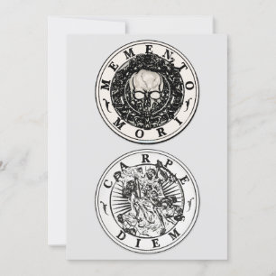 Memento Mori Carpe Diem Silver Round Invitation Kaart
