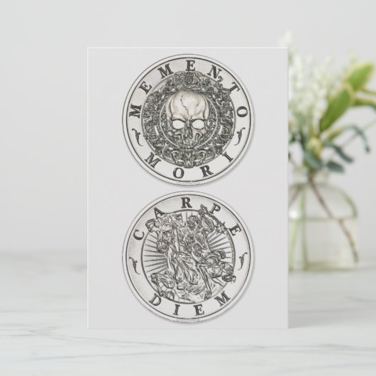 Memento Mori Carpe Diem Silver Round Kaart (Staand voorkant)