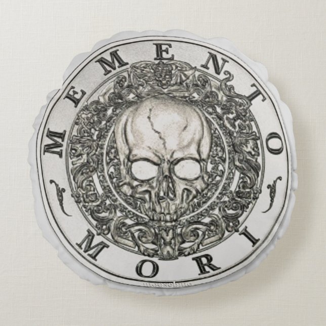 Memento Mori Carpe Diem Silver Round Rond Kussen (Voorkant)