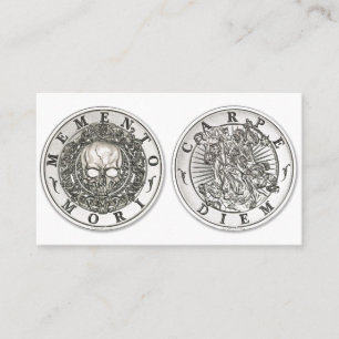 Memento Mori Carpe Diem Silver Round Visitekaartje