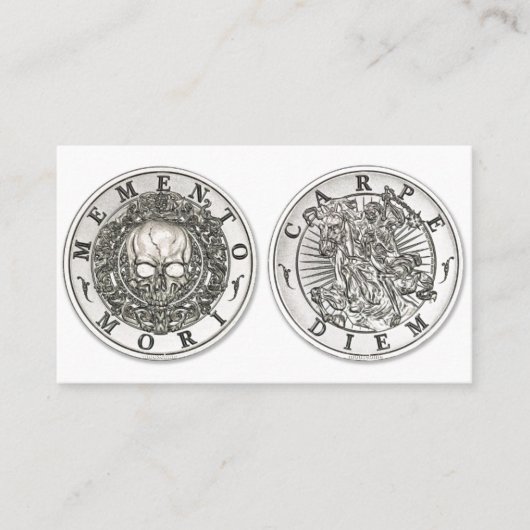 Memento Mori Carpe Diem Silver Round Visitekaartje (Voorkant)