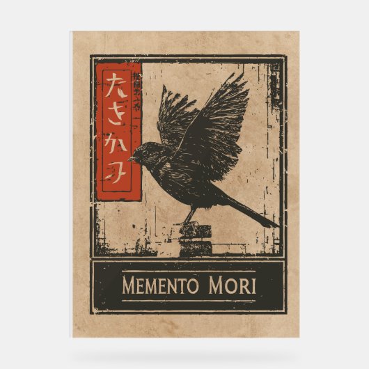Memento Mori Crow Art | Wabi Sabi Stoic Design Acryl Bord (Voorkant)