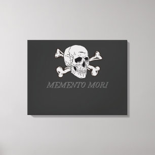 Memento Mori Grijze Schedel en Gekruiste Botten Canvas Afdruk