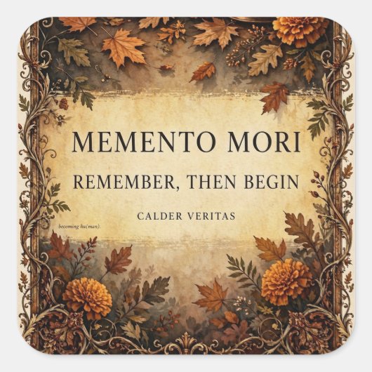 Memento Mori — Herinner Dan Begin Sticker (Voorkant)