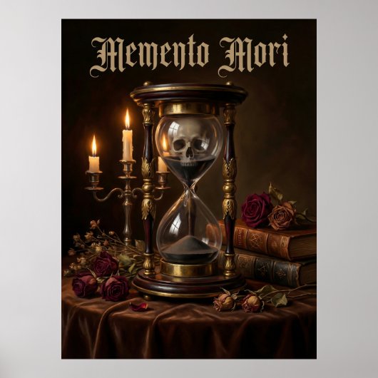 Memento Mori Hourglass Skull Vanitas Dark  Poster (Voorkant)