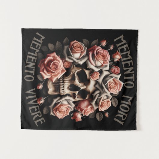 Memento Mori - Memento Vivere Schedel & Rozen Wandkleed (Voorkant (horizontaal))