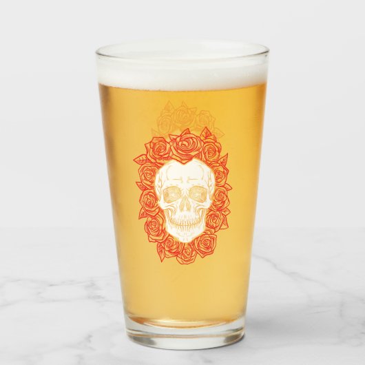 Memento Mori! Schedel en Rozen, hand getekend Glas (Voorkant gevuld)