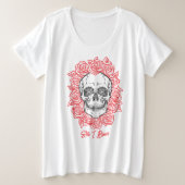 Memento Mori! Schedel en Rozen, hand getekend Grote Maat T-shirt (Design voorkant)