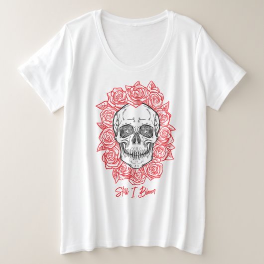 Memento Mori! Schedel en Rozen, hand getekend Grote Maat T-shirt (Design voorkant)
