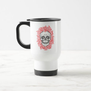 Memento Mori! Schedel en Rozen, hand getekend Reisbeker