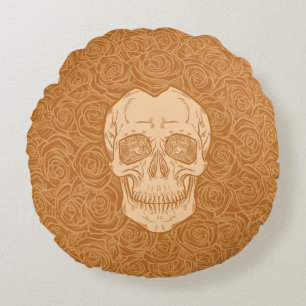 Memento Mori! Schedel en Rozen, hand getekend Rond Kussen