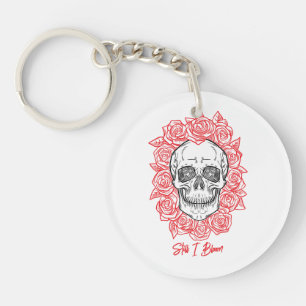 Memento Mori! Schedel en Rozen, hand getekend Sleutelhanger