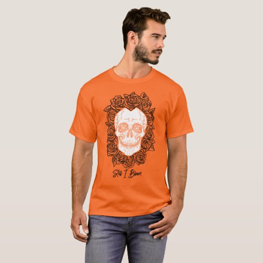 Memento Mori! Schedel en Rozen, hand getekend T-shirt (Voorkant volledig)