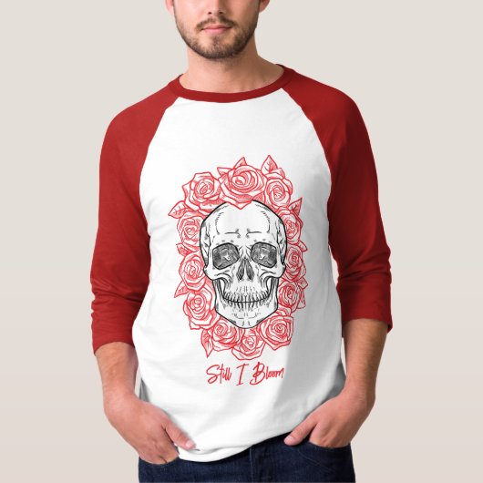 Memento Mori! Schedel en Rozen, hand getekend T-shirt (Voorkant)