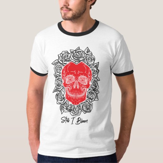 Memento Mori! Schedel en Rozen, hand getekend T-shirt (Voorkant)