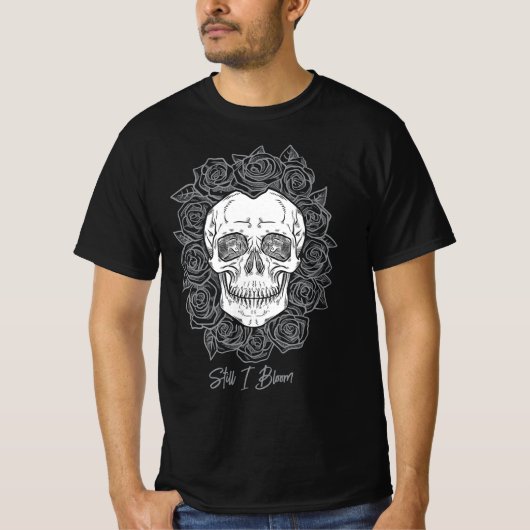 Memento Mori! Schedel en Rozen, hand getekend T-shirt (Voorkant)