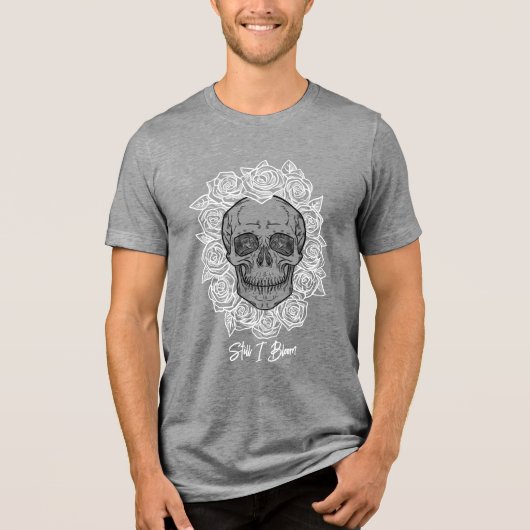 Memento Mori! Schedel en Rozen, hand getekend Tri-Blend Shirt (Voorkant)