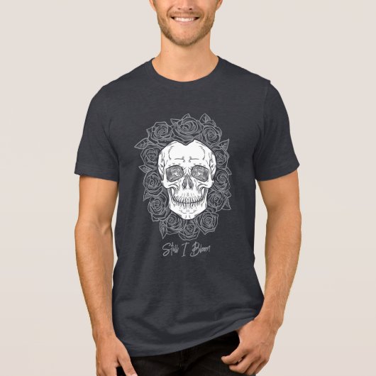Memento Mori! Schedel en Rozen, hand getekend Tri-Blend Shirt (Voorkant)