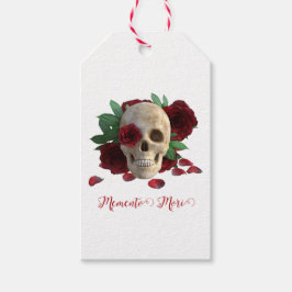 Memento Mori. Schedel met rode rozen Cadeaulabel