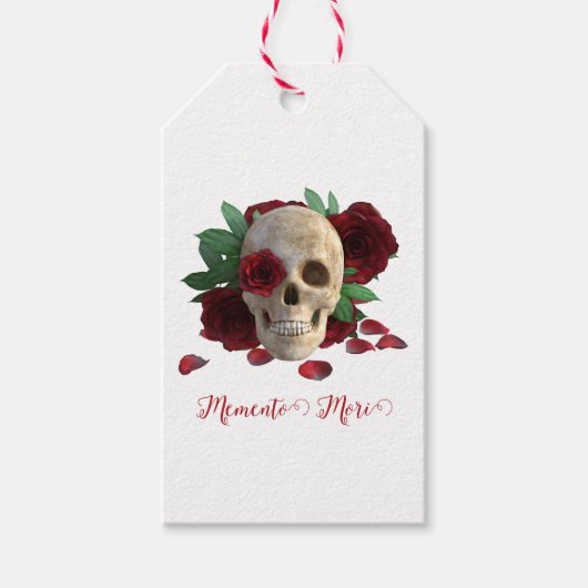 Memento Mori. Schedel met rode rozen Cadeaulabel (Voorkant)