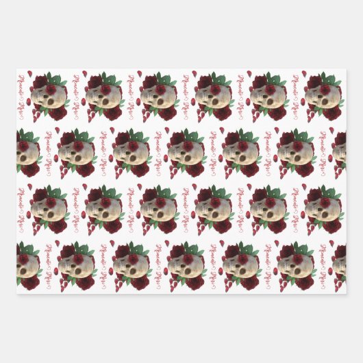 Memento Mori. Schedel met rode rozen Inpakpapier Vel (Voorkant)