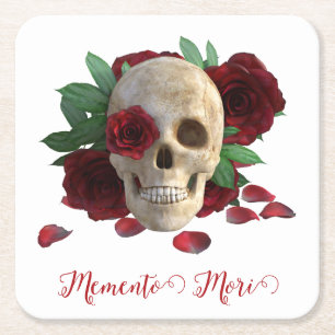 Memento Mori. Schedel met rode rozen Kartonnen Onderzetters