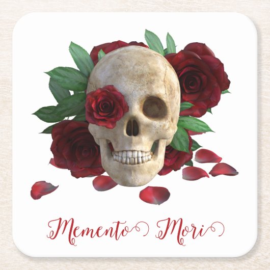 Memento Mori. Schedel met rode rozen Kartonnen Onderzetters (Voorkant)