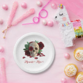 Memento Mori. Schedel met rode rozen Papieren Bordje (Feest)