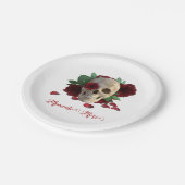 Memento Mori. Schedel met rode rozen Papieren Bordje (Gekanteld)