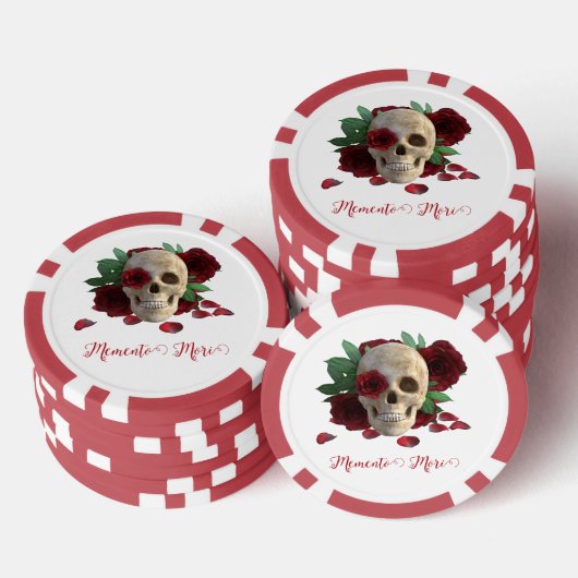 Memento Mori. Schedel met rode rozen Poker Chips (Opstapeling)