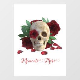 Memento Mori. Schedel met rode rozen Raamsticker