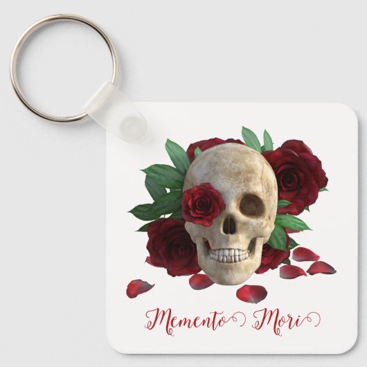 Memento Mori. Schedel met rode rozen Sleutelhanger (Voorkant)