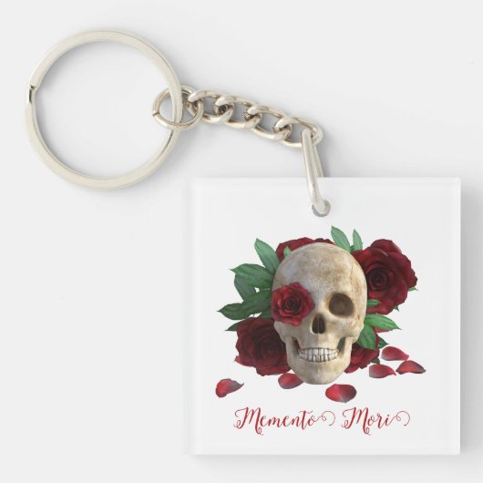 Memento Mori. Schedel met rode rozen Sleutelhanger (Voorkant)