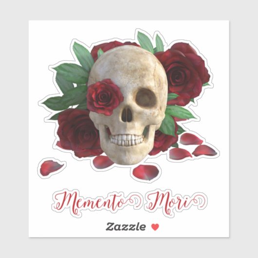 Memento Mori. Schedel met rode rozen Sticker (Vel)